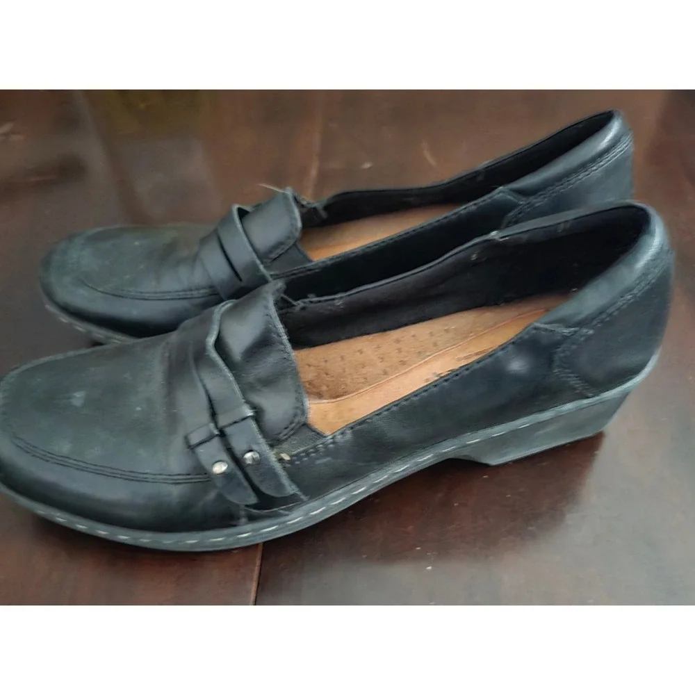 Cobb Hill New Balance Black Leather Wedge Loafers Shoes CAF02 BK Womens 10N